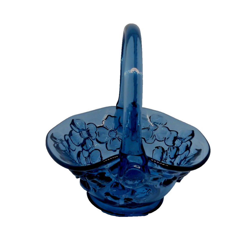Tiara Indiana Glass Iridescent Blue Carnival Glass Dogwood Mini Basket Vintage